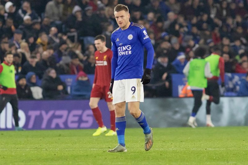 ep jamie vardy en un partido con el leicester city
