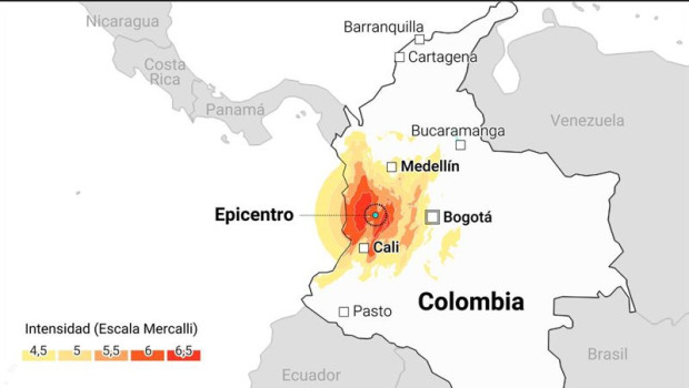 ep mapa con localizacion del terremoto en colombia