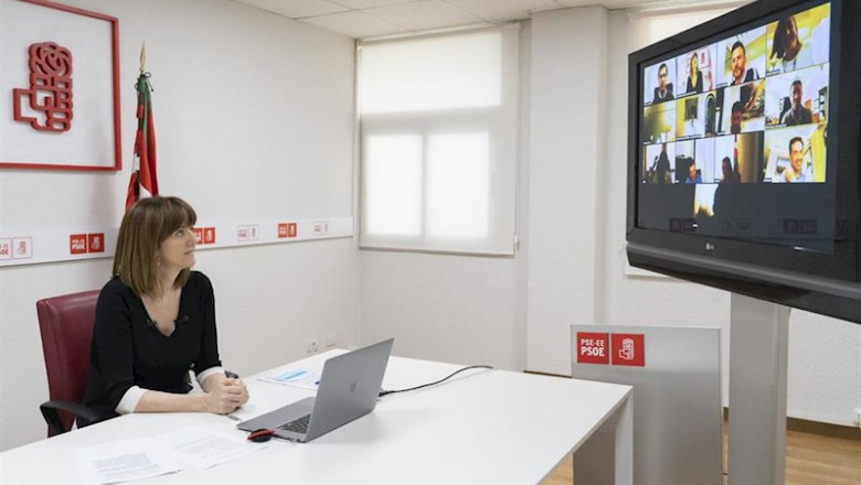 ep la secretaria general del pse-ee idoia mendia en la reunion telematica celebrada con los alcaldes