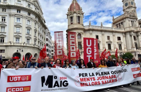 ep manifestacion del primero de mayo en valncia bajo el lema per la plena ocupacio menys jornada mes