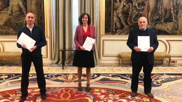 ep el presidente de la rfef luis rubiales la del csd irene lozano y el de laliga javier tebas