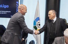 ep luis rubiales presidente de la real federacion espanola de futbol rfef con el presidente de