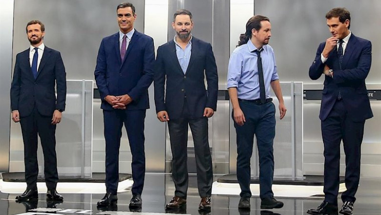 ep pedro sanchez pablo casado pablo iglesias albert rivera y santiago abascal antes del debate ep pedro sanchez pablo casado pablo iglesias albert rivera y santiago abascal antes del debate