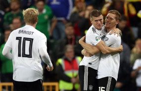 ep 09 september 2019 northern ireland belfast germanys marcel halstenberg r celebrates scoring his