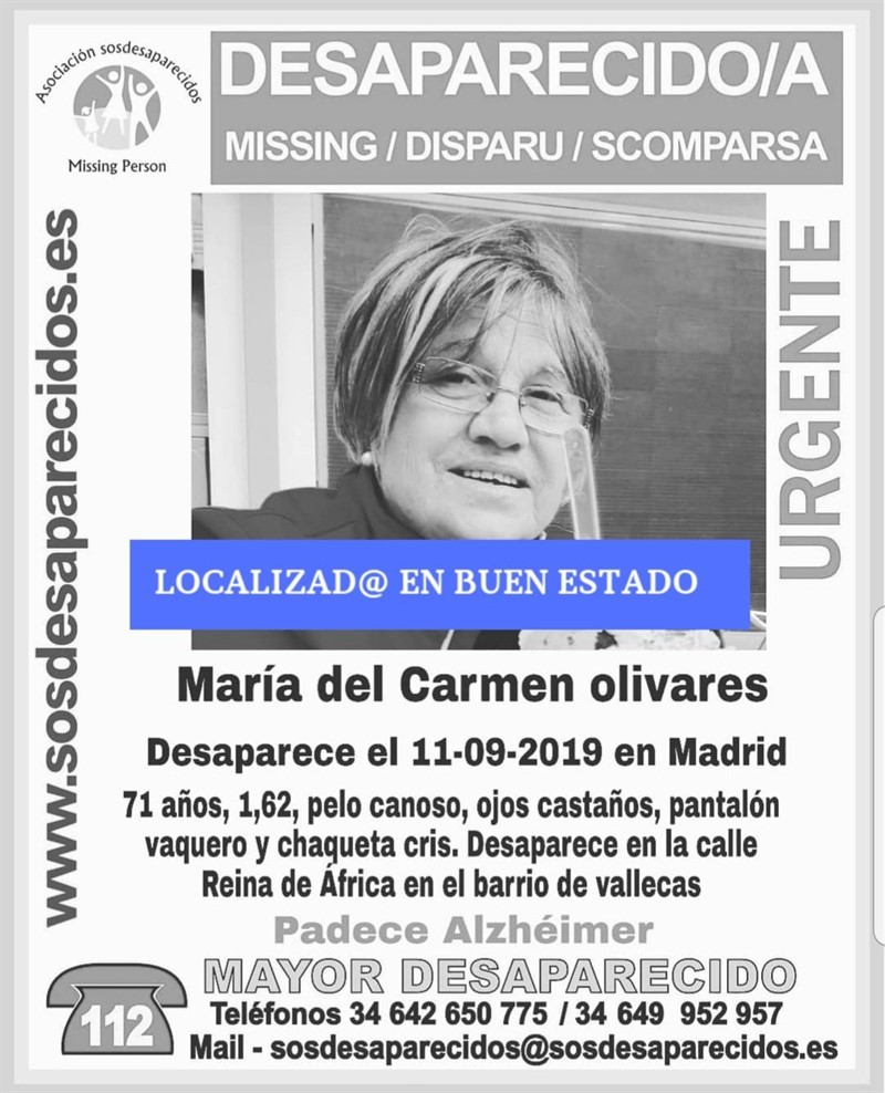 ep cartel en el que se informa de la localizacion de una mujer desaparecida en madrid