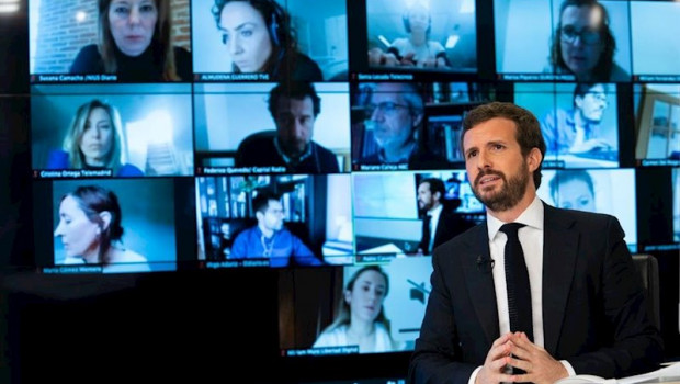 ep el lider del pp pablo casado comparece este lunes en rueda de prensa a traves de la plataforma