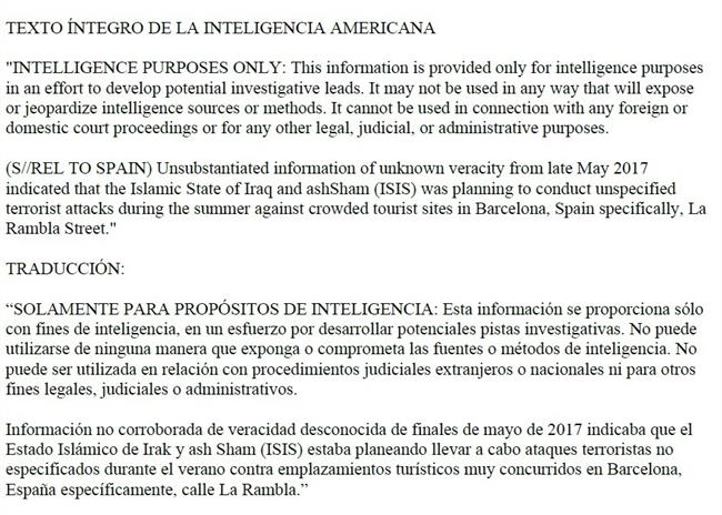 Texto íntegro de la inteligencia americana sobre el atentado de La Rambla | EUROPA PRESS ep texto integrola inteligencia americanaatentadola rambla