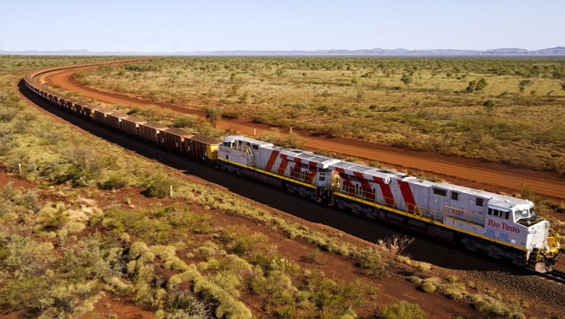 Rio Tinto train in the Pilbara region of Western Australia; mining Rio Tinto train in the Pilbara region of Western Australia; mining