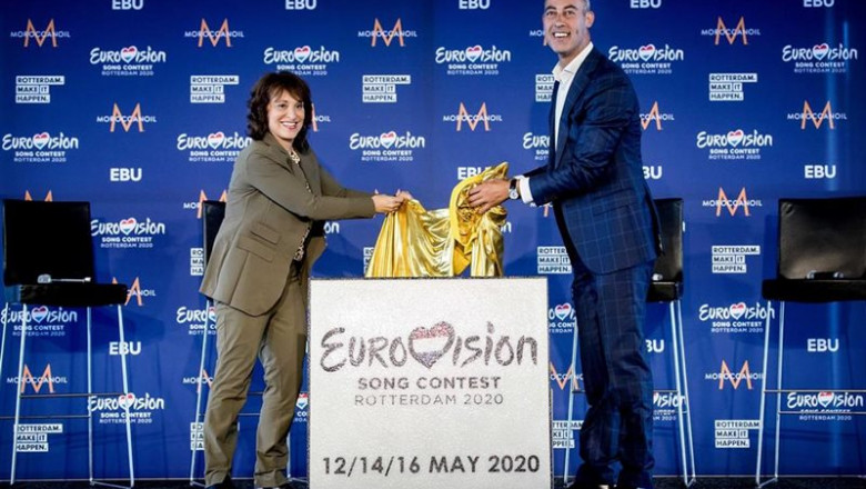 30 August 2019, Netherlands, Rotterdam: The Chairman of the Board of the Dutch Broadcasting Corporation NPO Shula Rijxman (L) and Rotterdam's Councillor for Culture Said Kasmi at the announcement of the host city of the Eurovision Song Contest 2020. The D | Koen Van Weel/ANP/dpa - Archivo ep 30 august 2019 netherlands rotterdam the chairman of the board of the dutch broadcasting