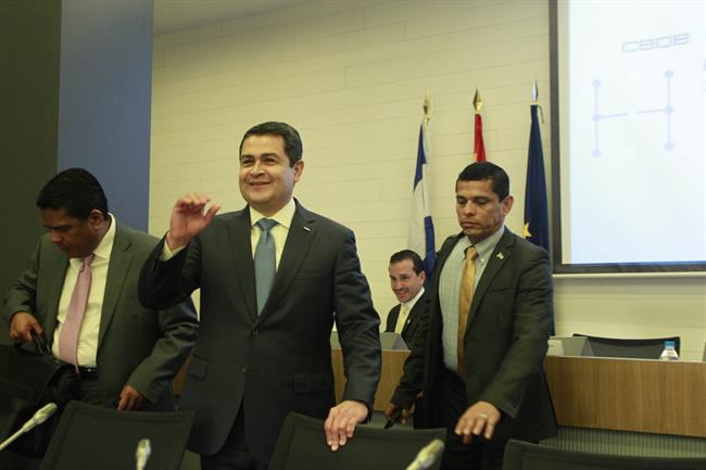 El presidente de Honduras, Juan Orlando Hernández, en la sede de la CEOE | EUROPA PRESS ep presidentehonduras juan orlando hernandez ensedela ceoe