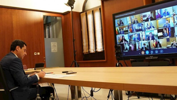 ep el presidente de la junta juanma moreno participa desde el palacio de san telmo en la cuarta