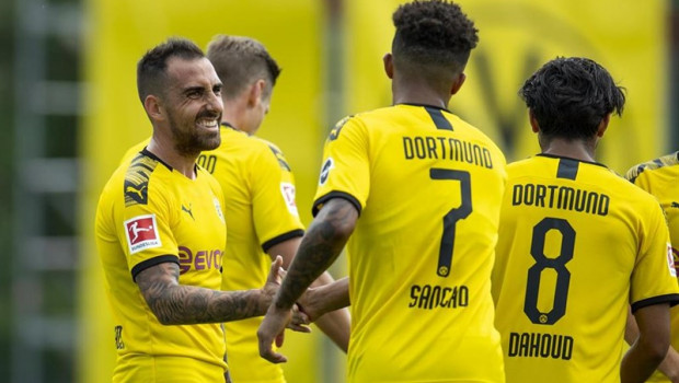 ep 30 july 2019 switzerland bad ragaz borussia dortmund players celebrate scoring during the pre-season soccer friendly match between borussia dortmund and fc zurich photo david inderlieddpa