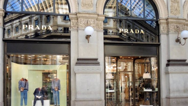 ep archivo - april 19 2019 - milan italy prada store front mid season and summer fashion trend on