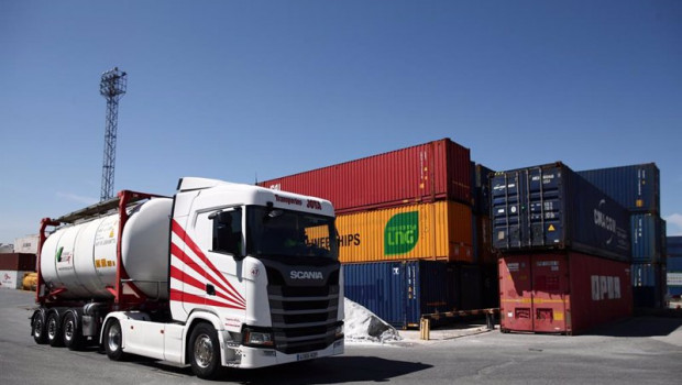 ep archivo   un camion circula por la estacion de mercancias abronigal
