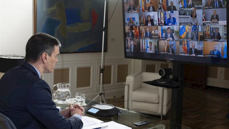 El presidente del Gobierno, Pedro Sánchez, durante la videoconferencia con los presidentes autonómicos | SECRETARÍA DE ESTADO DE COMUNICACIÓN ep el presidente del gobierno pedro sanchez durante la videoconferencia para tratar la crisis del