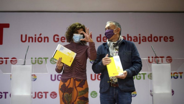 ep la ministra de hacienda maria jesus montero y el secretario general de ugt pepe alvarez