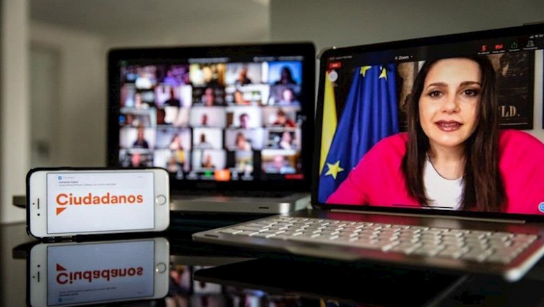 La presidenta de Ciudadanos, Inés Arrimadas, durante una reunión telemática de la Ejecutiva nacional del partido. | CIUDADANOS ep la presidenta de ciudadanos ines arrimadas durante una reunion telematica de la ejecutiva
