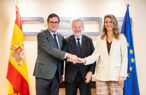 ep el presidente de la ceoe antonio garamendi el presidente de caixabank tomas muniesa y la